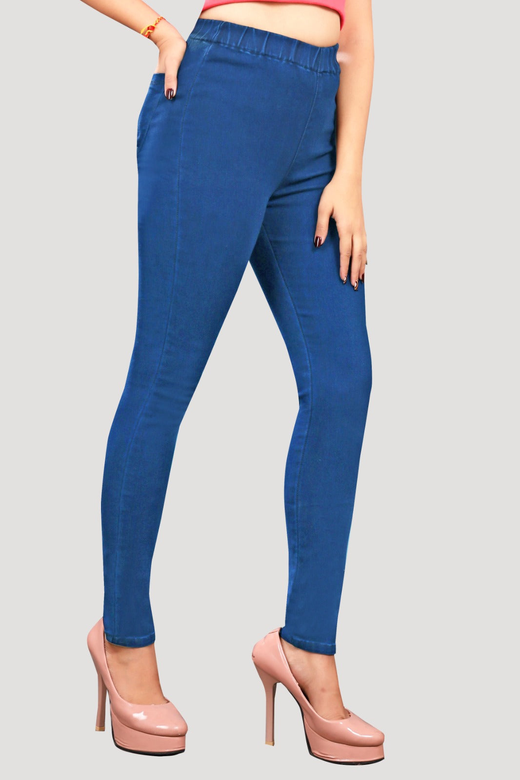 Woman's Elasticated Waist Jeans Rummy Control Stretch Ladies Denim Jeggings
