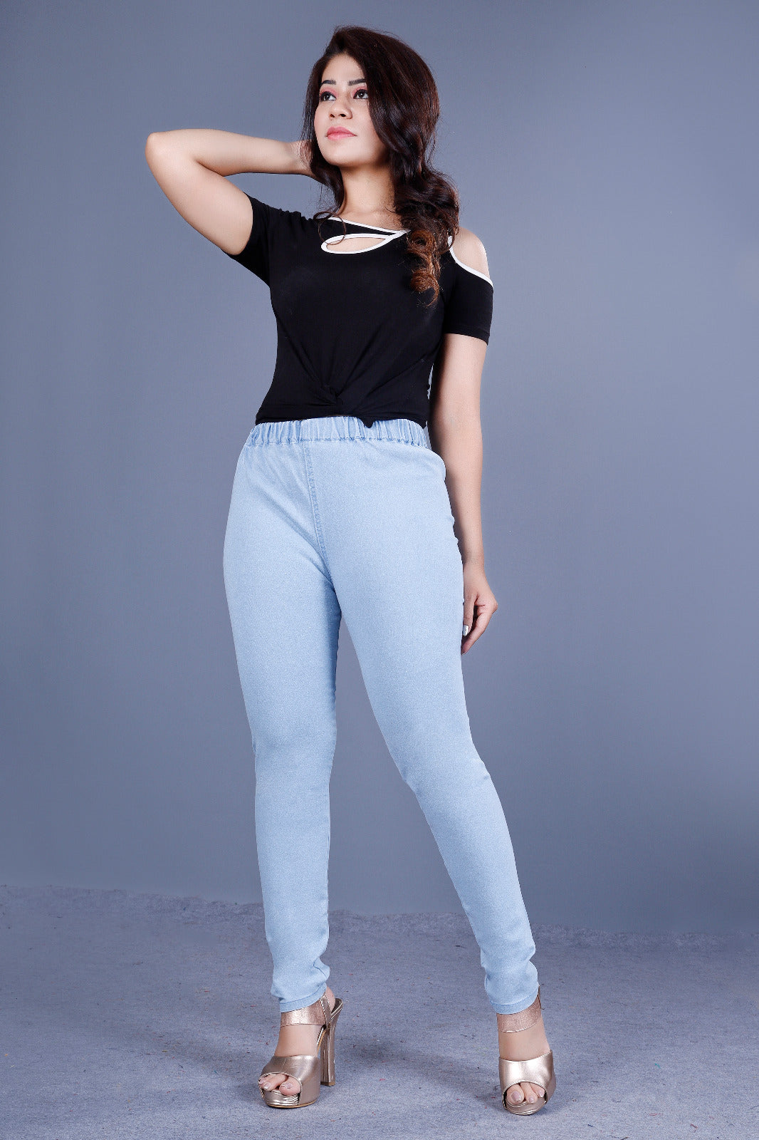Woman's Elasticated Waist Jeans Rummy Control Stretch Ladies Denim Jeggings
