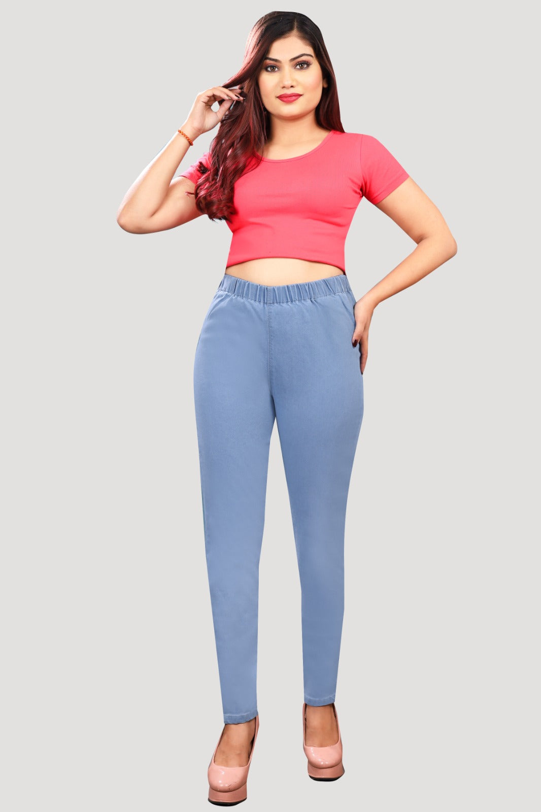 Woman's Elasticated Waist Jeans Rummy Control Stretch Ladies Denim Jeggings