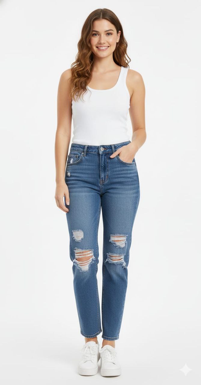 Women's Black Ripped Jeans, high Waisted Jeans for Women, Distressed Denim, Skinny Jeans Women UK.