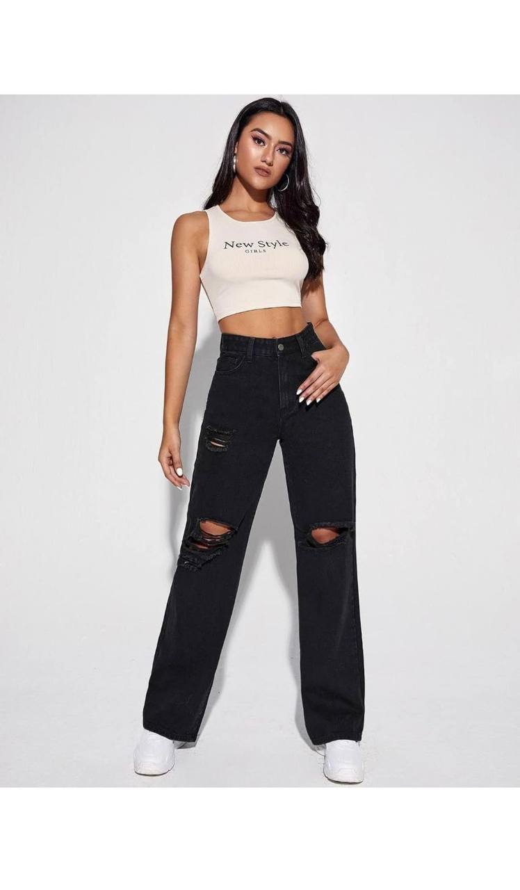 Women's Black Ripped Jeans, high Waisted Jeans for Women, Distressed Denim, Skinny Jeans Women UK.
