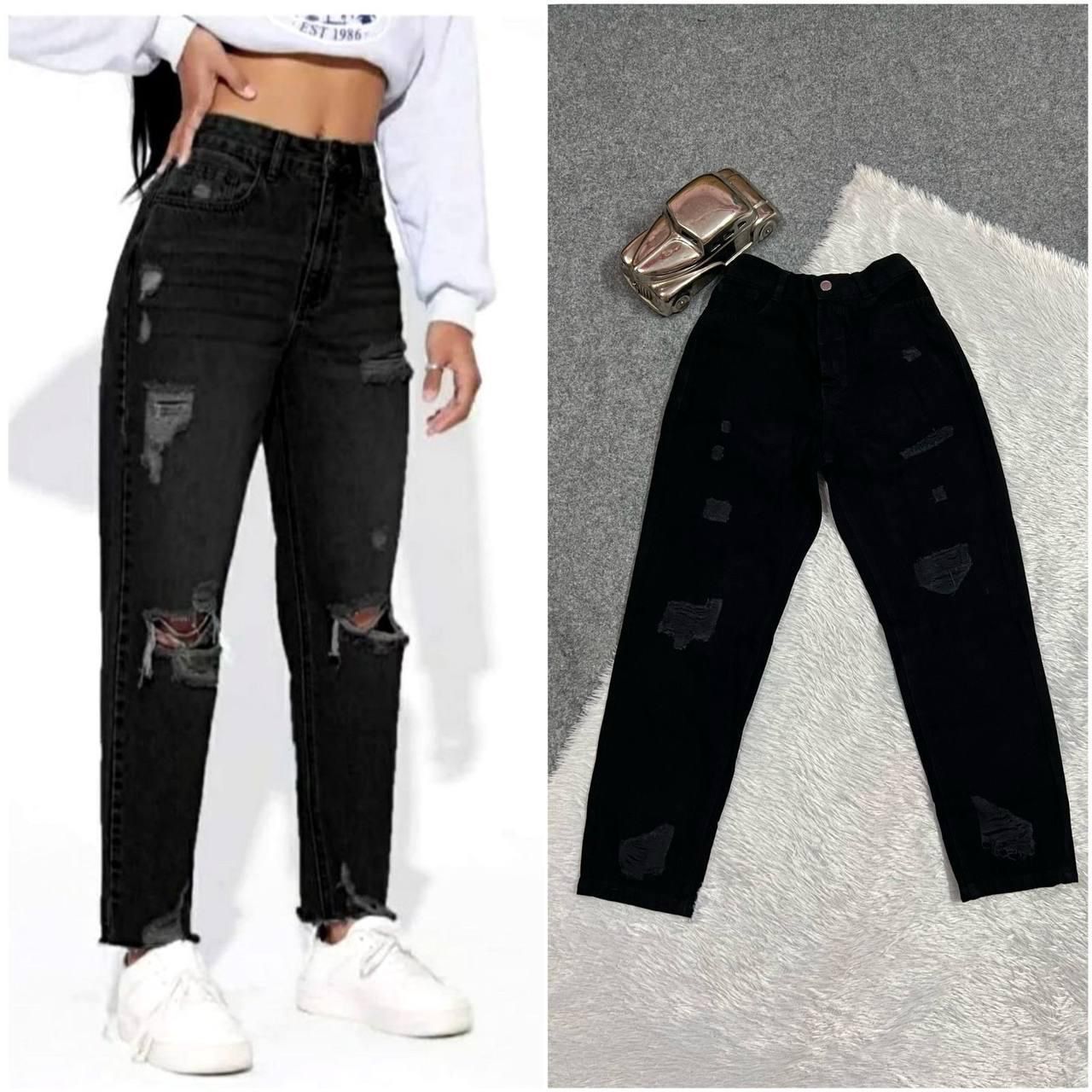 Women's Black Ripped Jeans, high Waisted Jeans for Women, Distressed Denim, Skinny Jeans Women UK.