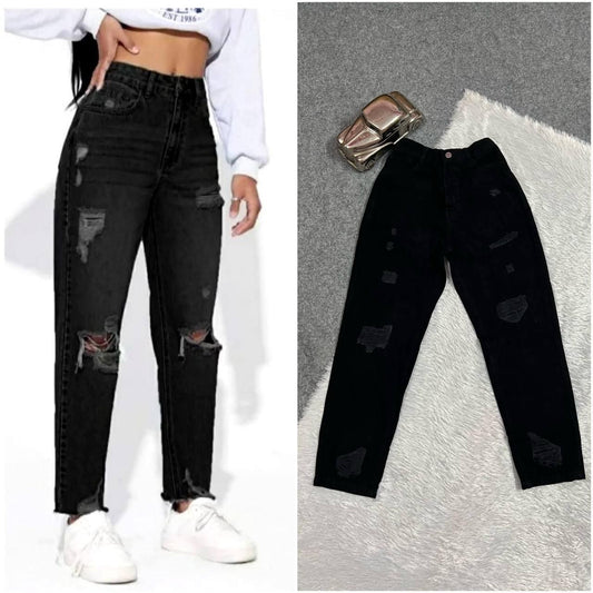 Women's Black Ripped Jeans, high Waisted Jeans for Women, Distressed Denim, Skinny Jeans Women UK.